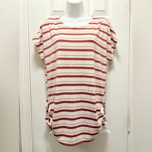 Madison Red and White Striped Short Sleeve Top
